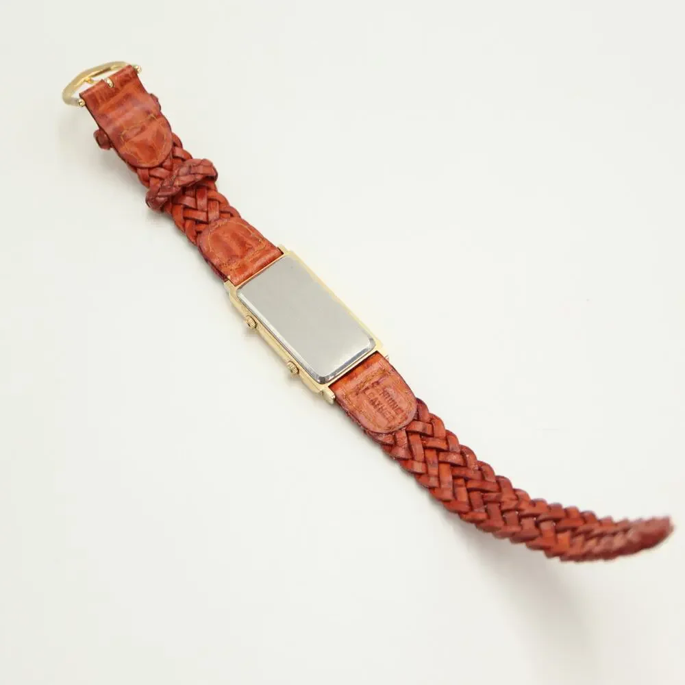 Vintage Orvis Dual Time Gold Tone 22mm Watch Brown Braid Leather w New Battery